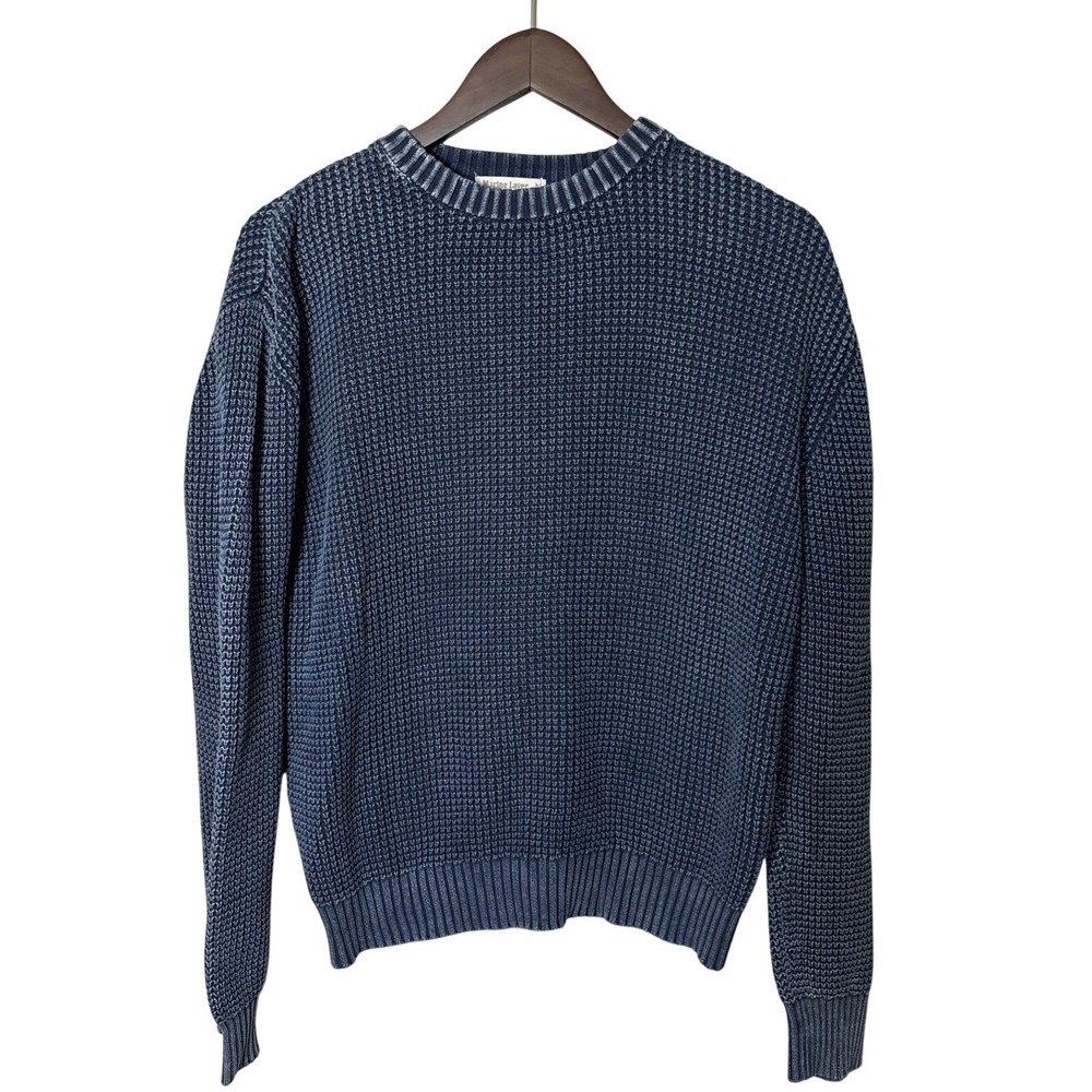 Marine Layer Mens Garment Dye Ribbed Crewneck Sweater Blue Sz M Cotton